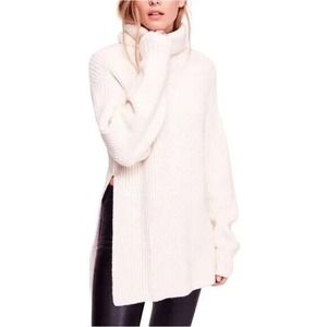 Free People Eleven Sweater Chunky Rib Knit Turtleneck Cream Tunic Oversized S